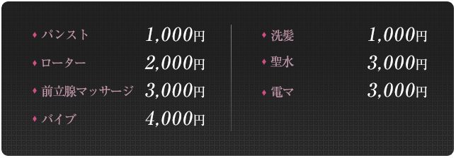 洗髪、ローター、聖水、オナニー鑑賞、前立腺マッサージ、電マ、バイブ